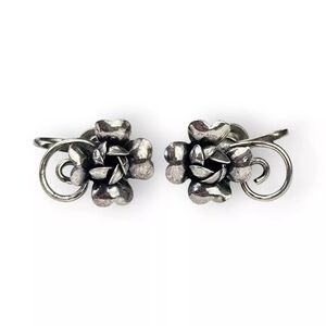 Sterling Rose Earrings Vintage Screwback Dimensional Spiral 925 Silver 3/4" Long
